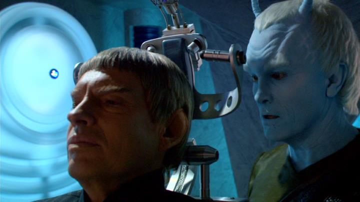 Commander Shran interrogates Soval