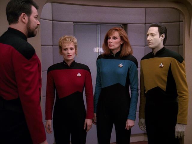 Shelby, Crusher, and Data report back to Riker