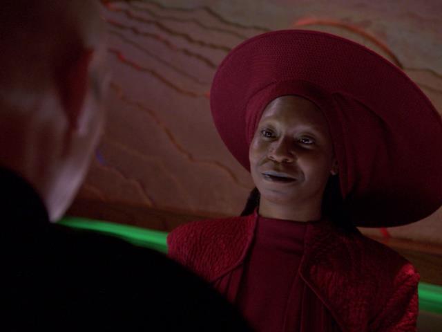 Picard returns to the Enterprise and visits Guinan