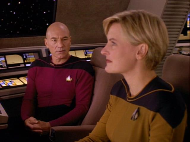 Yar transports Picard to the Enterprise