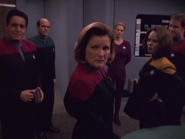 Janeway and the Voyager senior staff