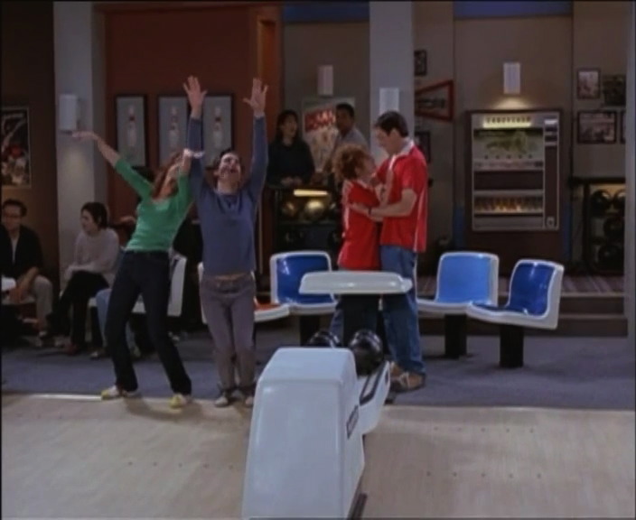 Will and Grace go bowling with Rob and Ellen